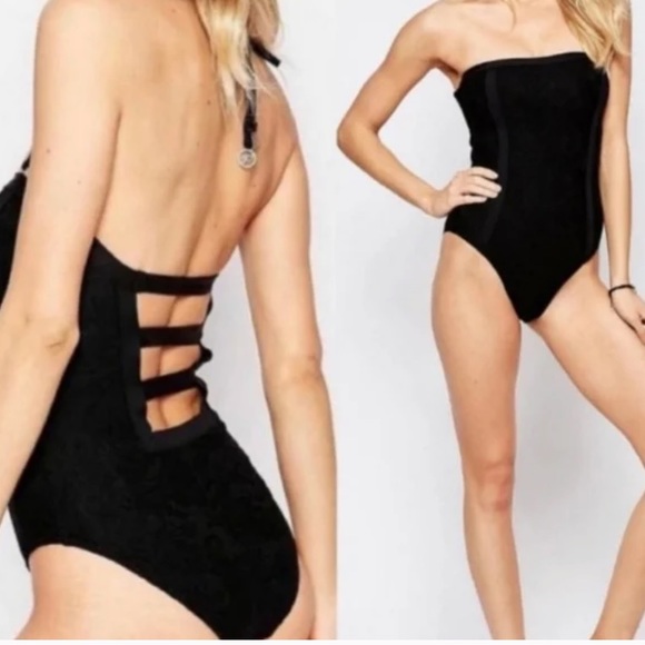Bond-eye Australia Bandeau Ladder Back One Piece Swimsuit Black U.S. Size 10 - Picture 1 of 10